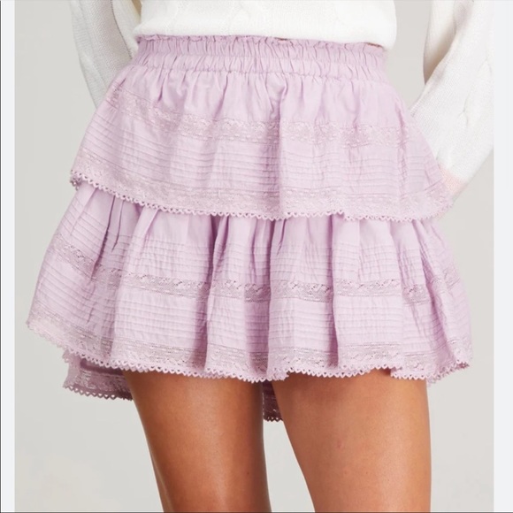 LoveShackFancy Ruffle Mini Skirt Wisteria Purple NWT